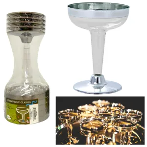 10 Plastic Champagne Wine Flutes Disposable Glasses 4.5oz Wedding Party Silver