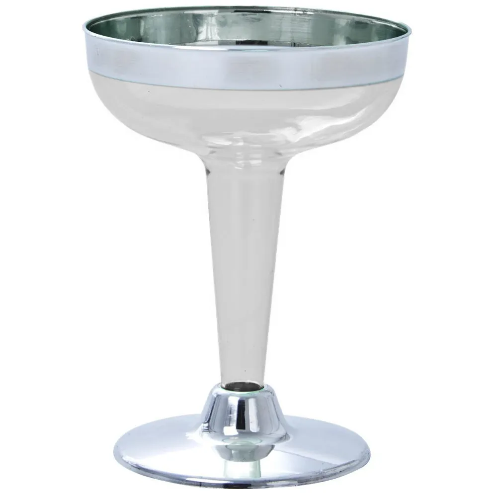 10 Plastic Champagne Wine Flutes Disposable Glasses 4.5oz Wedding Party Silver