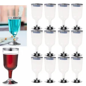 12 Plastic Champagne Wine Flute Disposable Glasses 6oz Wedding Party Silver New
