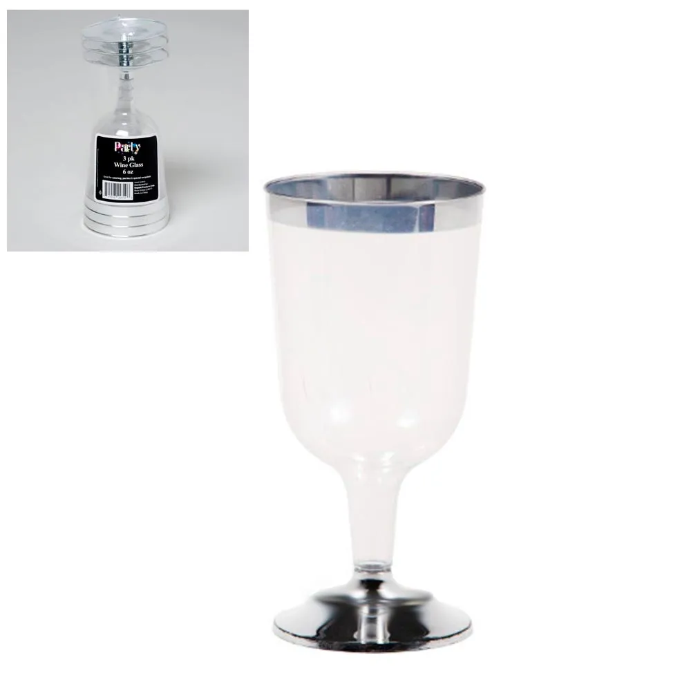 24 Disposable Plastic Champagne Flutes Glasses Clear 6 Oz Wedding Party Silver