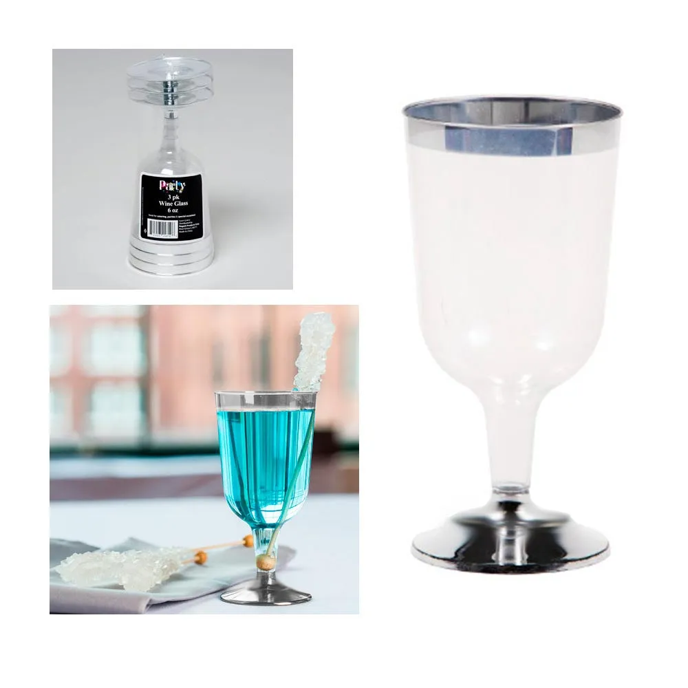 24 Disposable Plastic Champagne Flutes Glasses Clear 6 Oz Wedding Party Silver