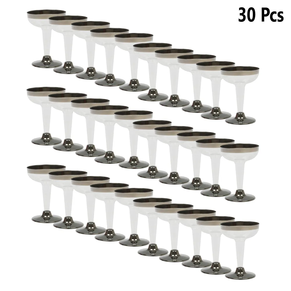 30Pc Champagne Wine Flutes Party Plastic Disposable Glasses Silver 4.5oz Wedding