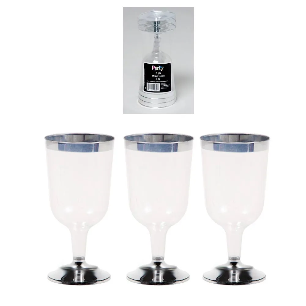 48 Pc Bulk Disposable Plastic Champagne Flutes Wedding Wine Cups Silver Rim Base