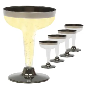 5Pcs Champagne Wine Flutes Plastic Glasses Silver 4.5oz Wedding Party Disposable