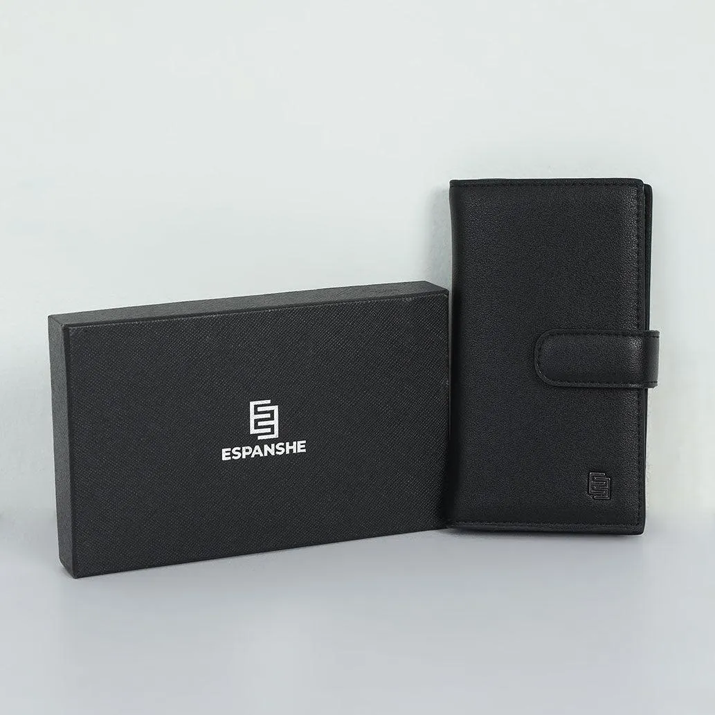 Artificial Leather Hand Wallet with Snap Closure - Black