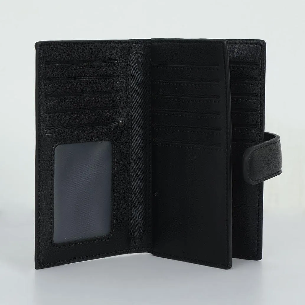 Artificial Leather Hand Wallet with Snap Closure - Black