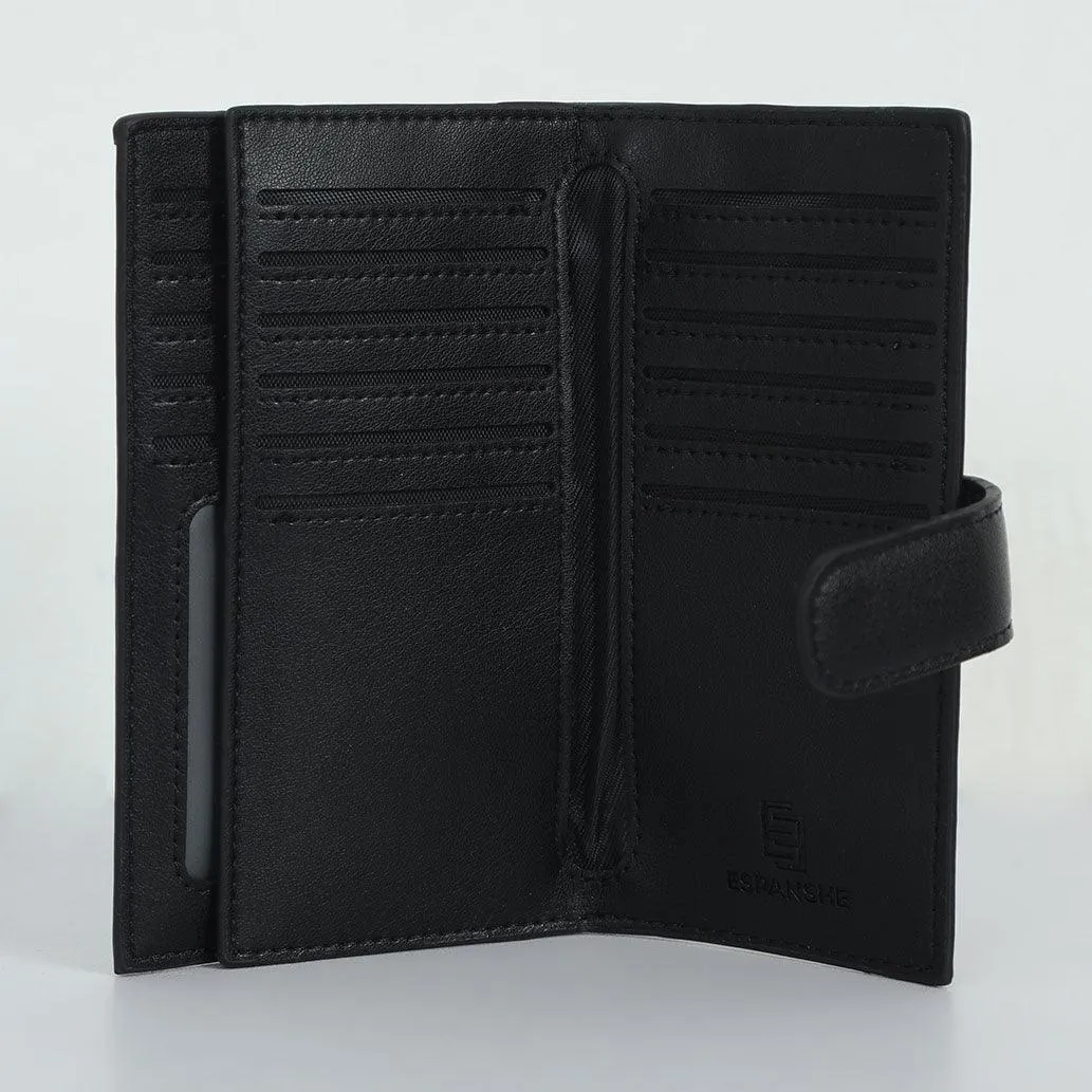 Artificial Leather Hand Wallet with Snap Closure - Black