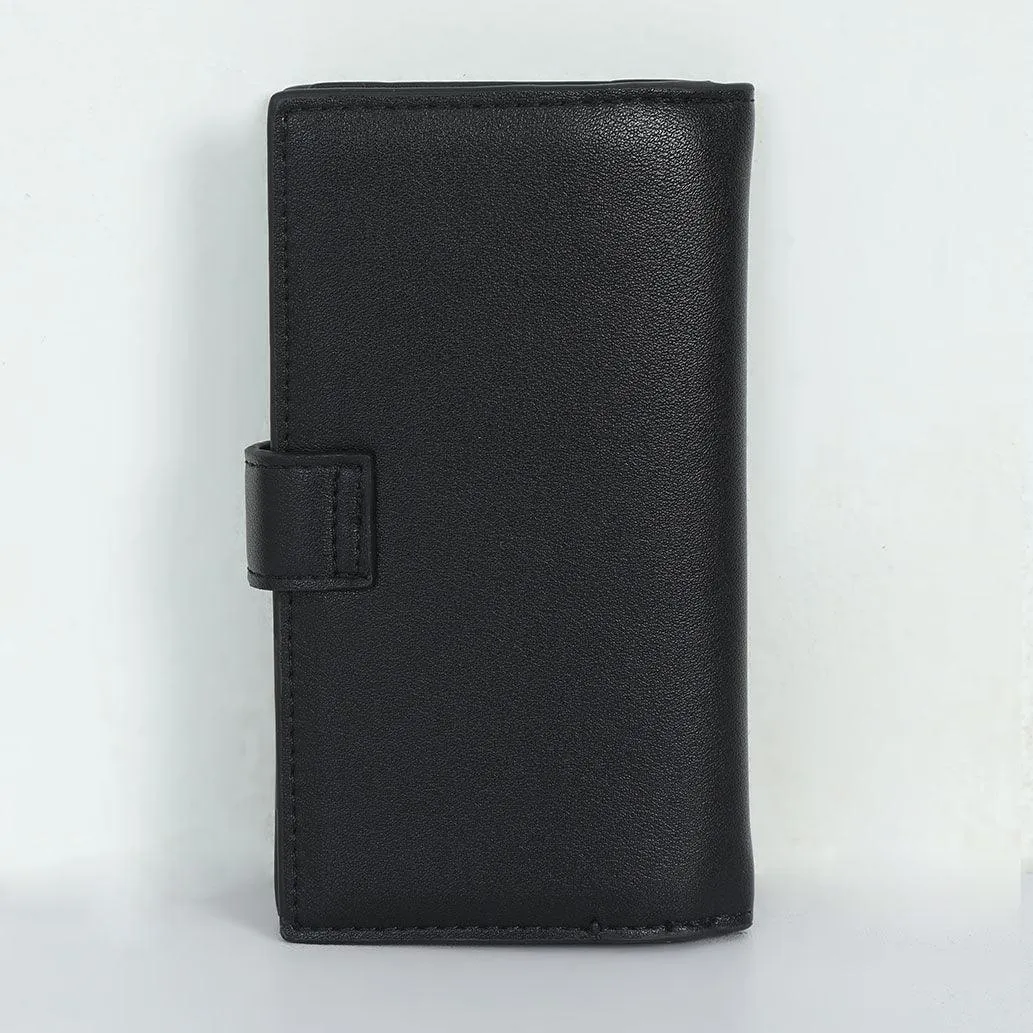 Artificial Leather Hand Wallet with Snap Closure - Black