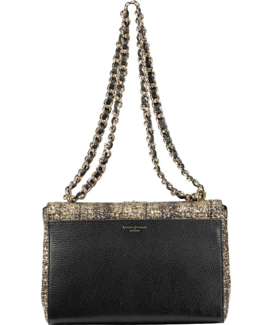 Aspinal Of London Black / Gold Glitter Tweed Large Lottie Bag