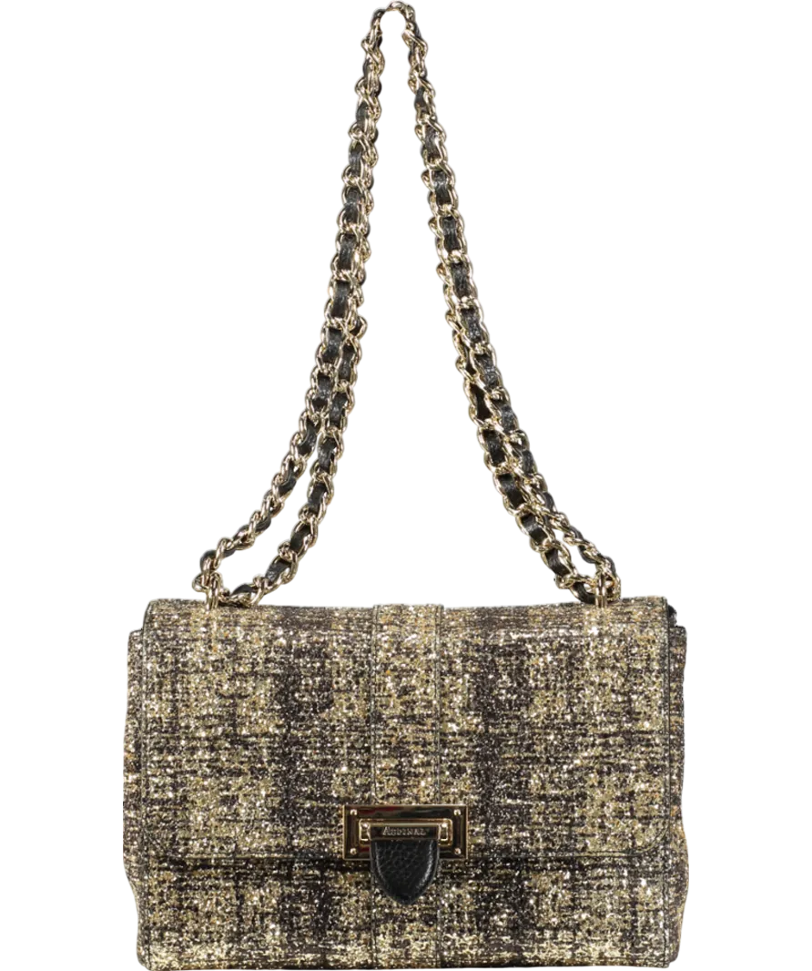 Aspinal Of London Black / Gold Glitter Tweed Large Lottie Bag