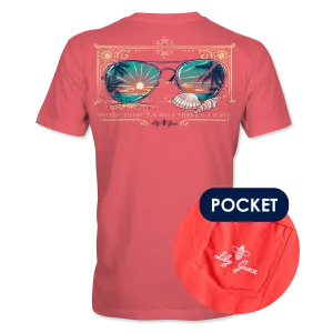 Beach Sunglasses- Aviators and Seashell T-Shirt