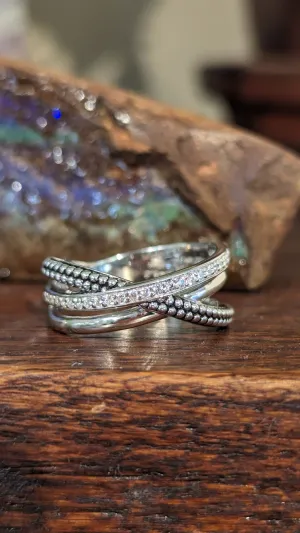 Beaded Cubic Zirconia Crossover Ring