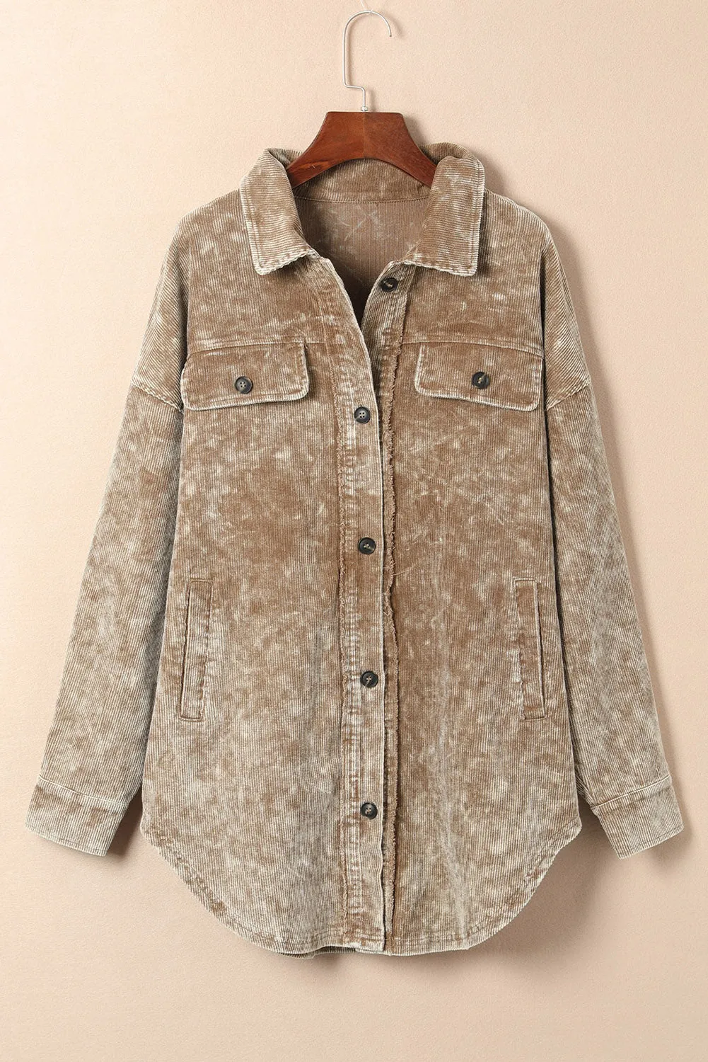 Beige Corduroy Jacket with Fringe Trim