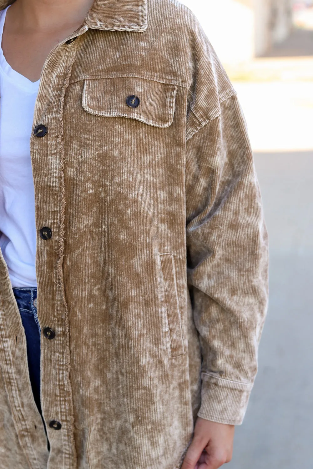 Beige Corduroy Jacket with Fringe Trim