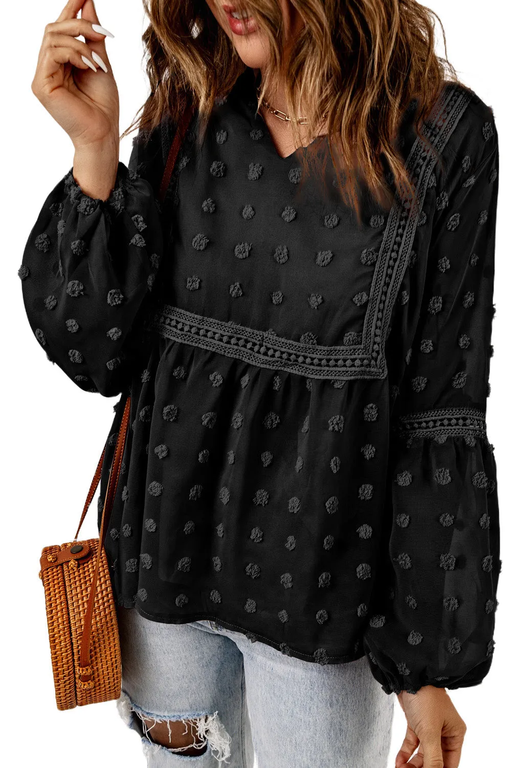 Black Crochet Trim Blouse