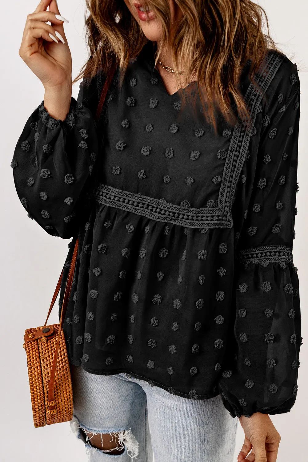 Black Crochet Trim Blouse