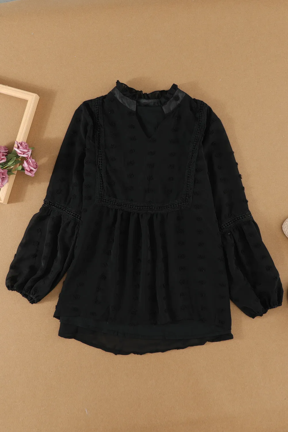 Black Crochet Trim Blouse