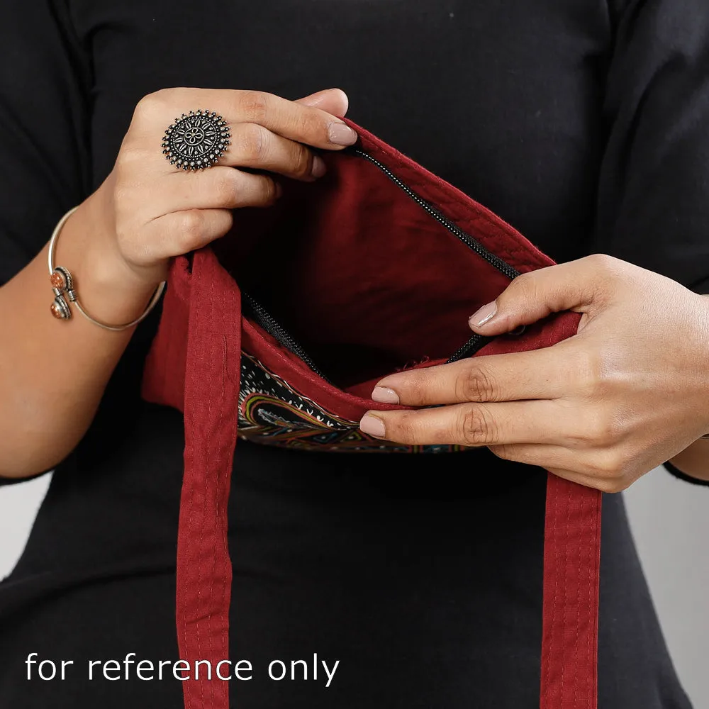 Black - Traditional Rogan Hand Painted Cotton Sling Bag
