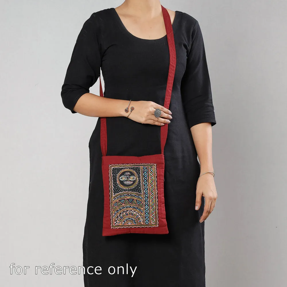 Black - Traditional Rogan Hand Painted Cotton Sling Bag