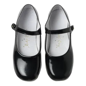 Button Strap Slipper, Black Patent