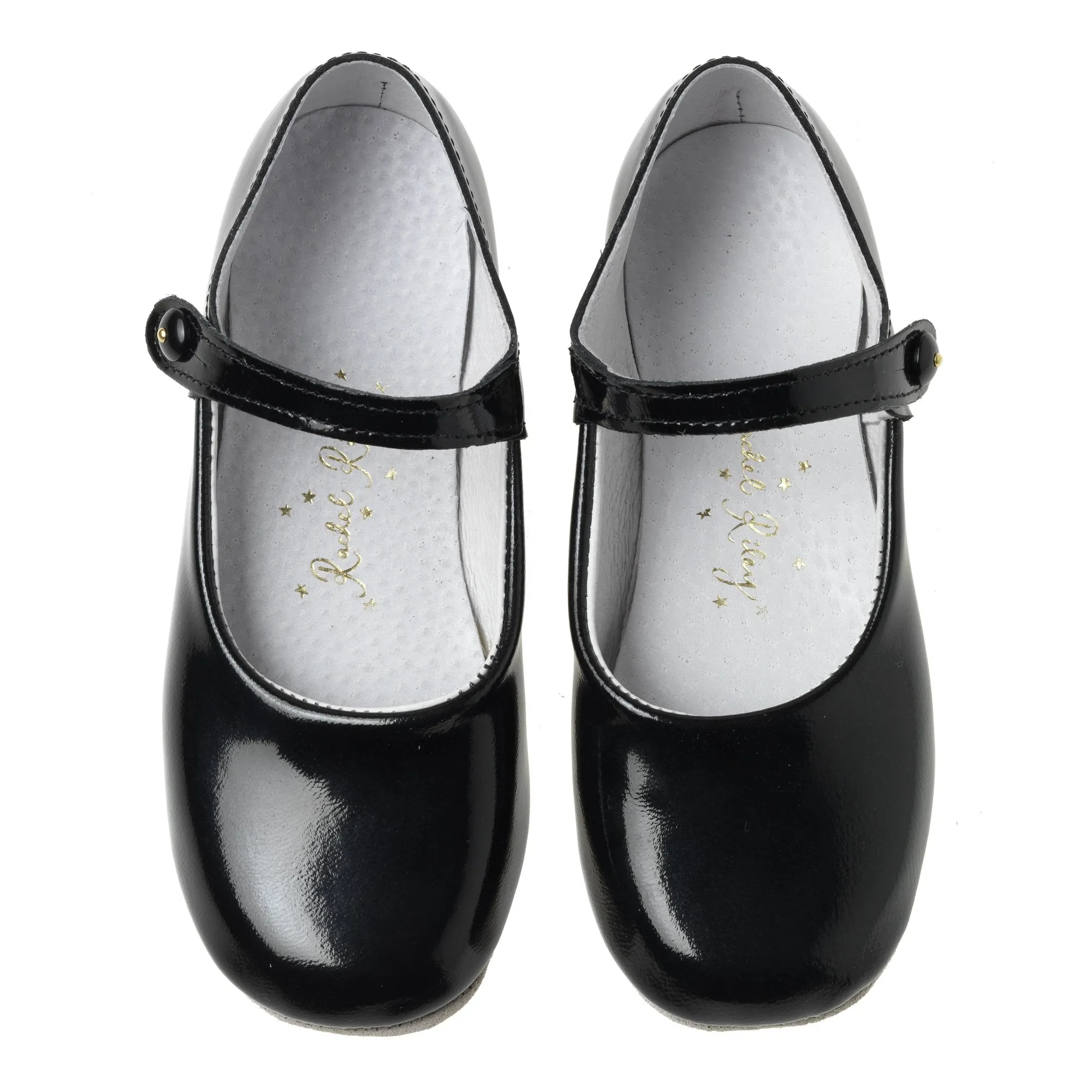 Button Strap Slipper, Black Patent