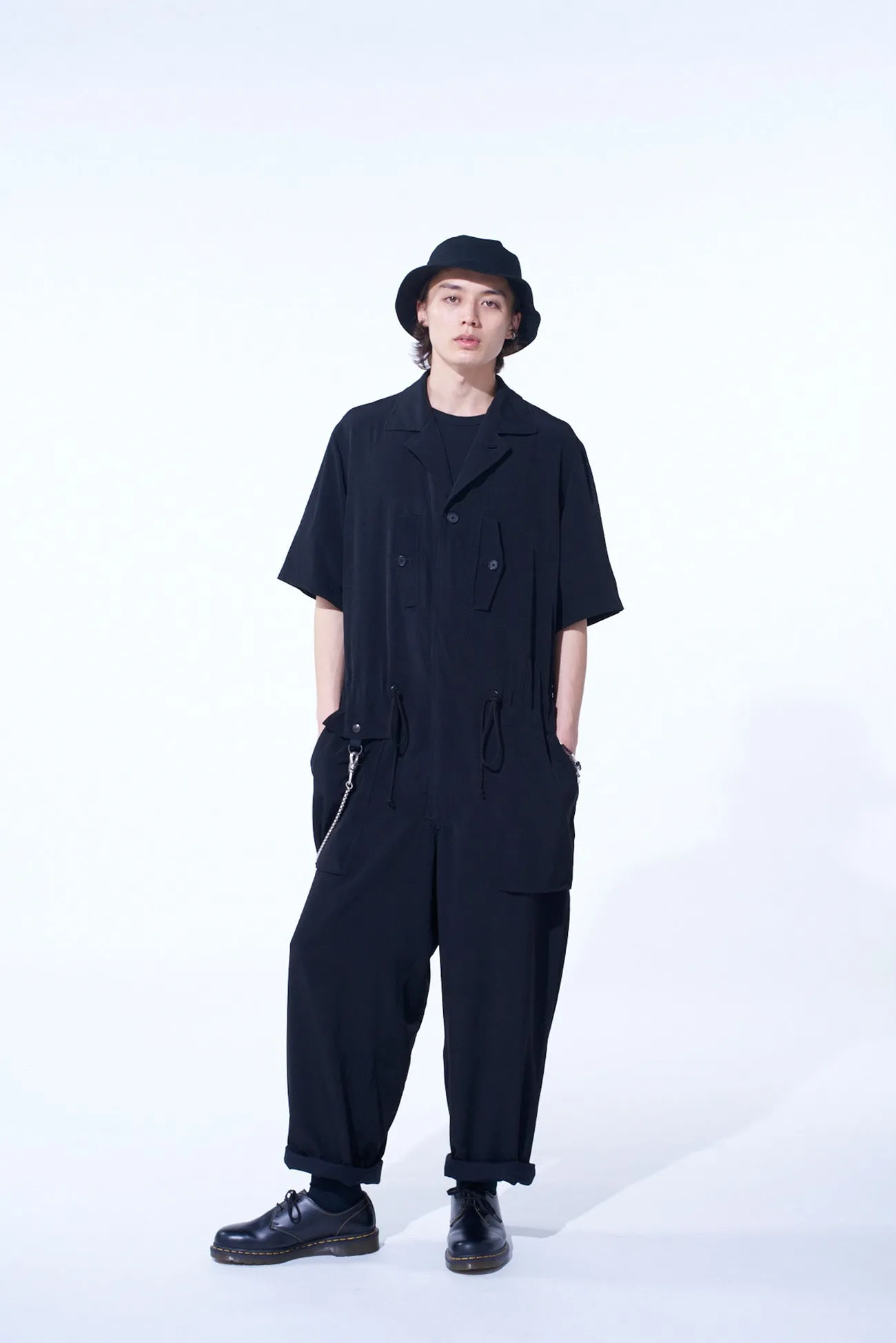 CREPE de CHINE SHORT SLEEVE MILITARY ALL-IN-ONE