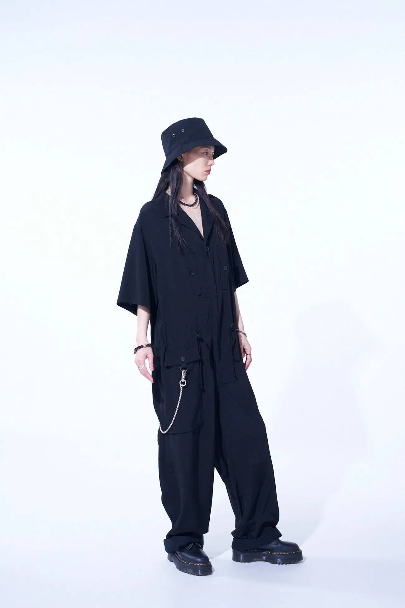 CREPE de CHINE SHORT SLEEVE MILITARY ALL-IN-ONE