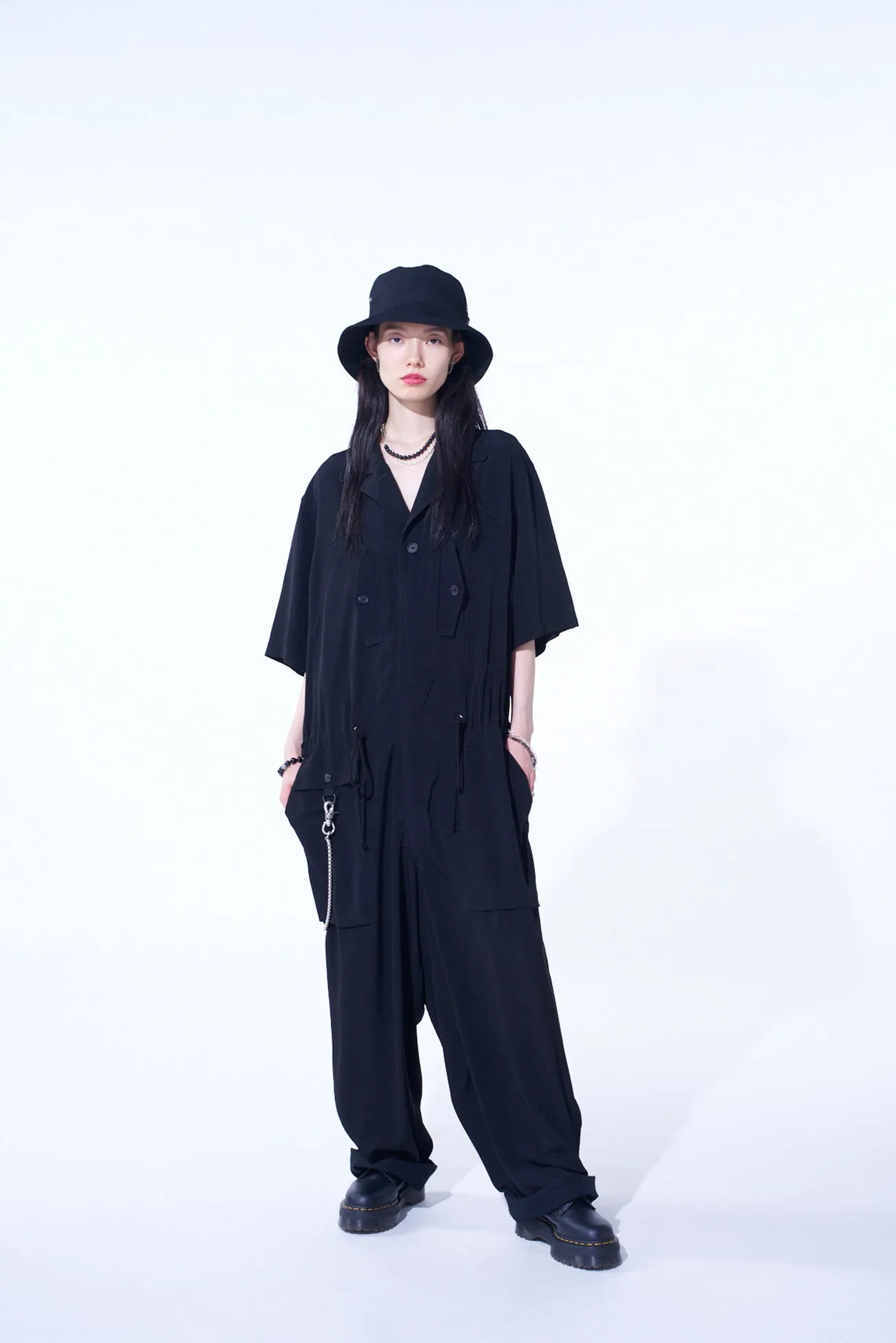 CREPE de CHINE SHORT SLEEVE MILITARY ALL-IN-ONE
