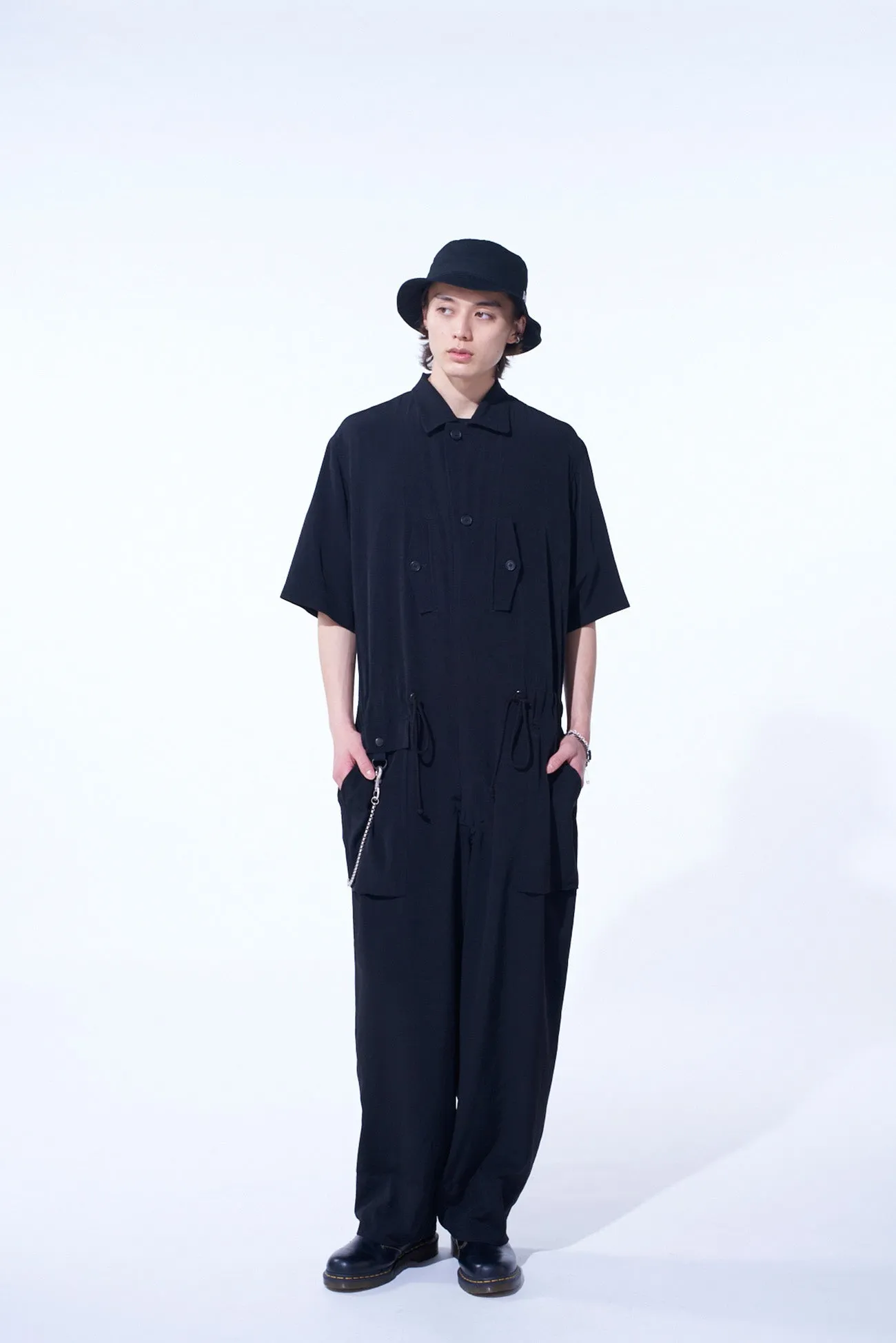 CREPE de CHINE SHORT SLEEVE MILITARY ALL-IN-ONE