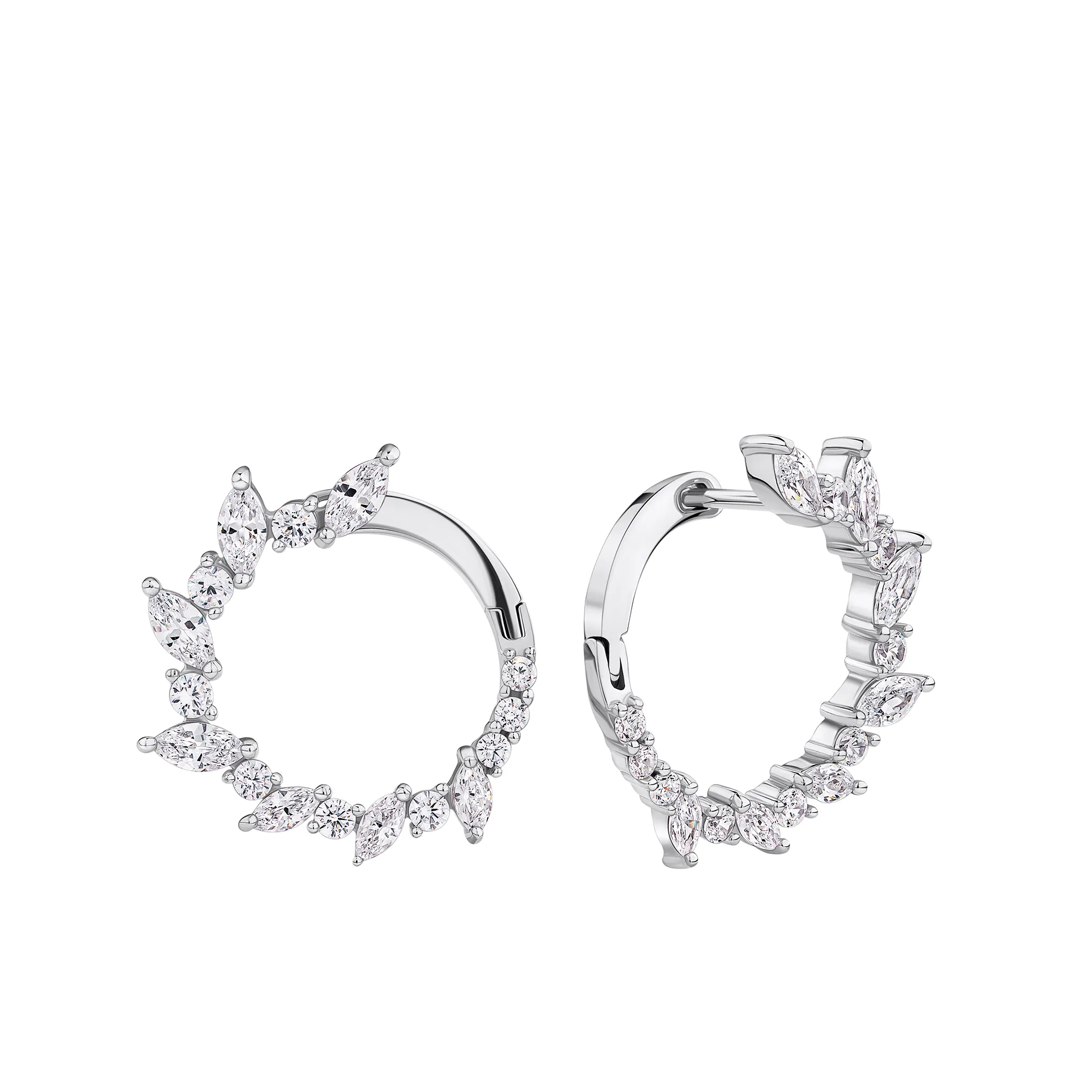 Cubic Zirconia Circle Earrings in Sterling Silver Rhodium Plate
