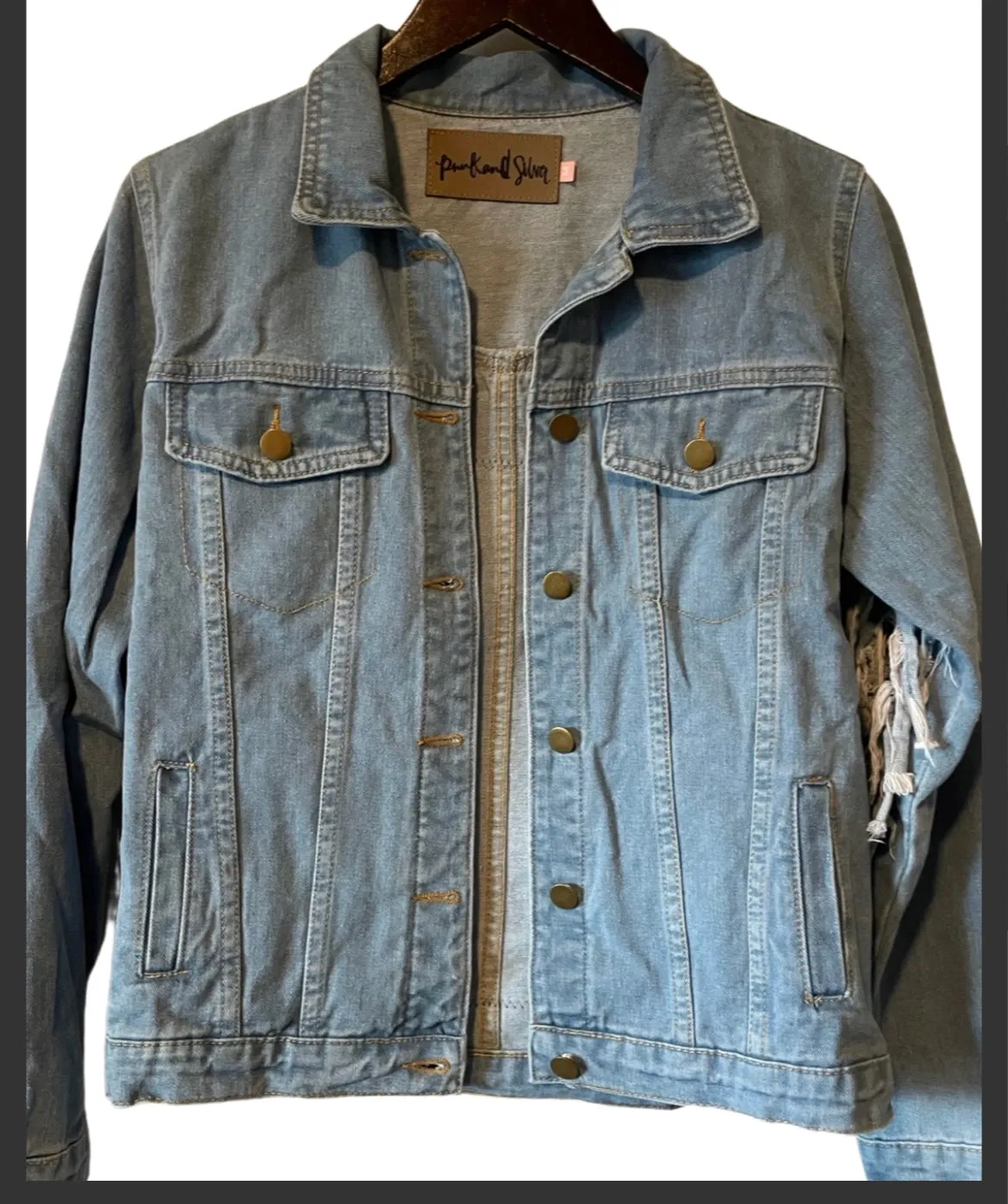 Embellished fringe denim evil eye n snake jacket (blue)