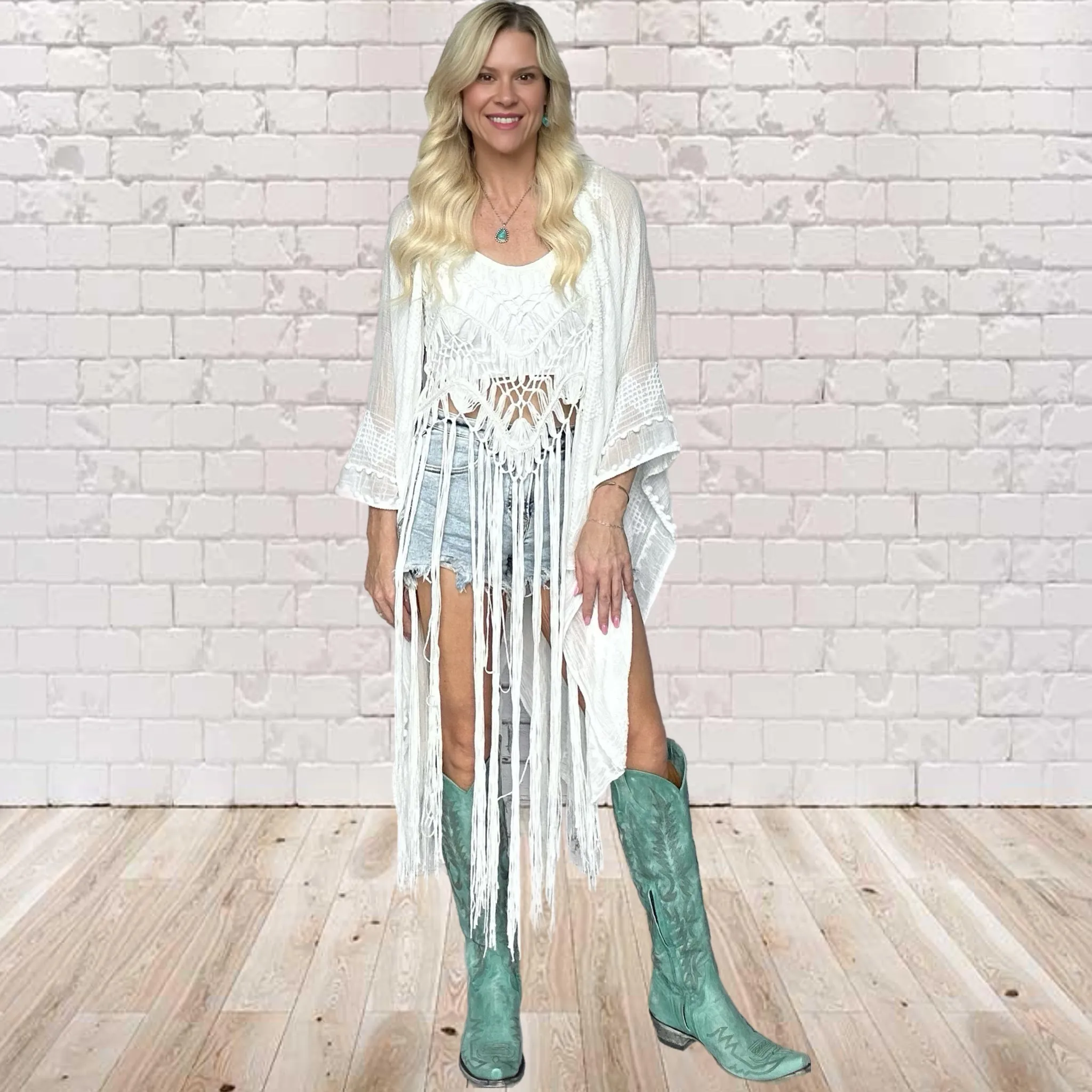 Fringe Hem Crochet Cover Up Top