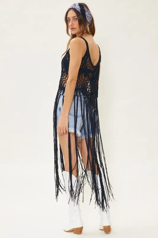 Fringe Hem Crochet Cover Up Top