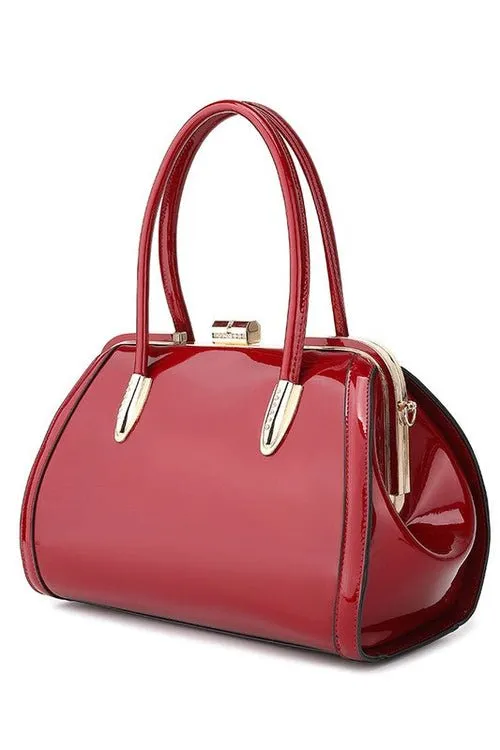 Glossy Patent Leather Satchel Handbag  Chic & Versatile Style