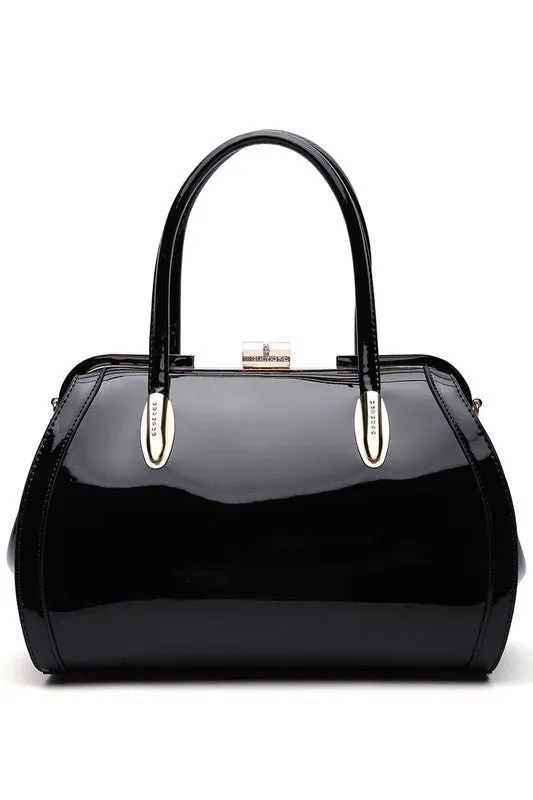 Glossy Patent Leather Satchel Handbag  Chic & Versatile Style