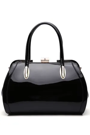 Glossy Patent Leather Satchel Handbag  Chic & Versatile Style