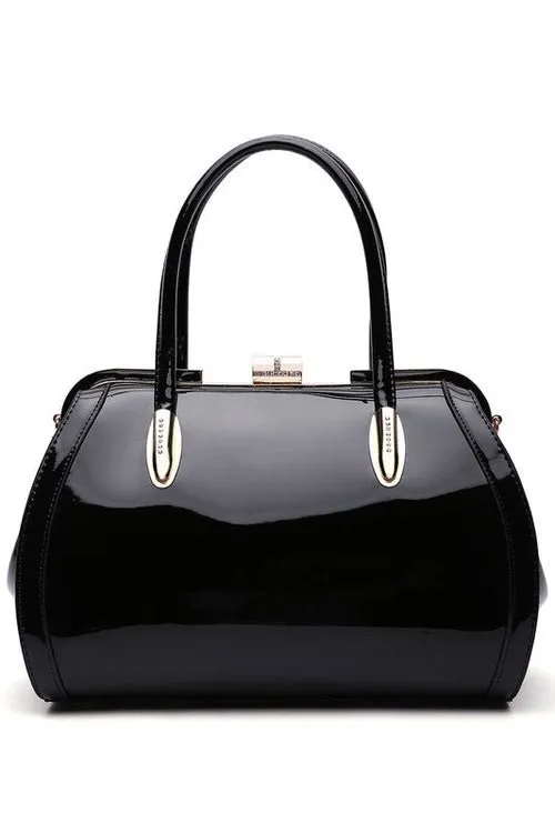 Glossy Patent Leather Satchel Handbag  Chic & Versatile Style