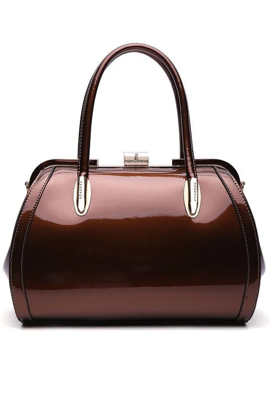 Glossy Patent Leather Satchel Handbag  Chic & Versatile Style