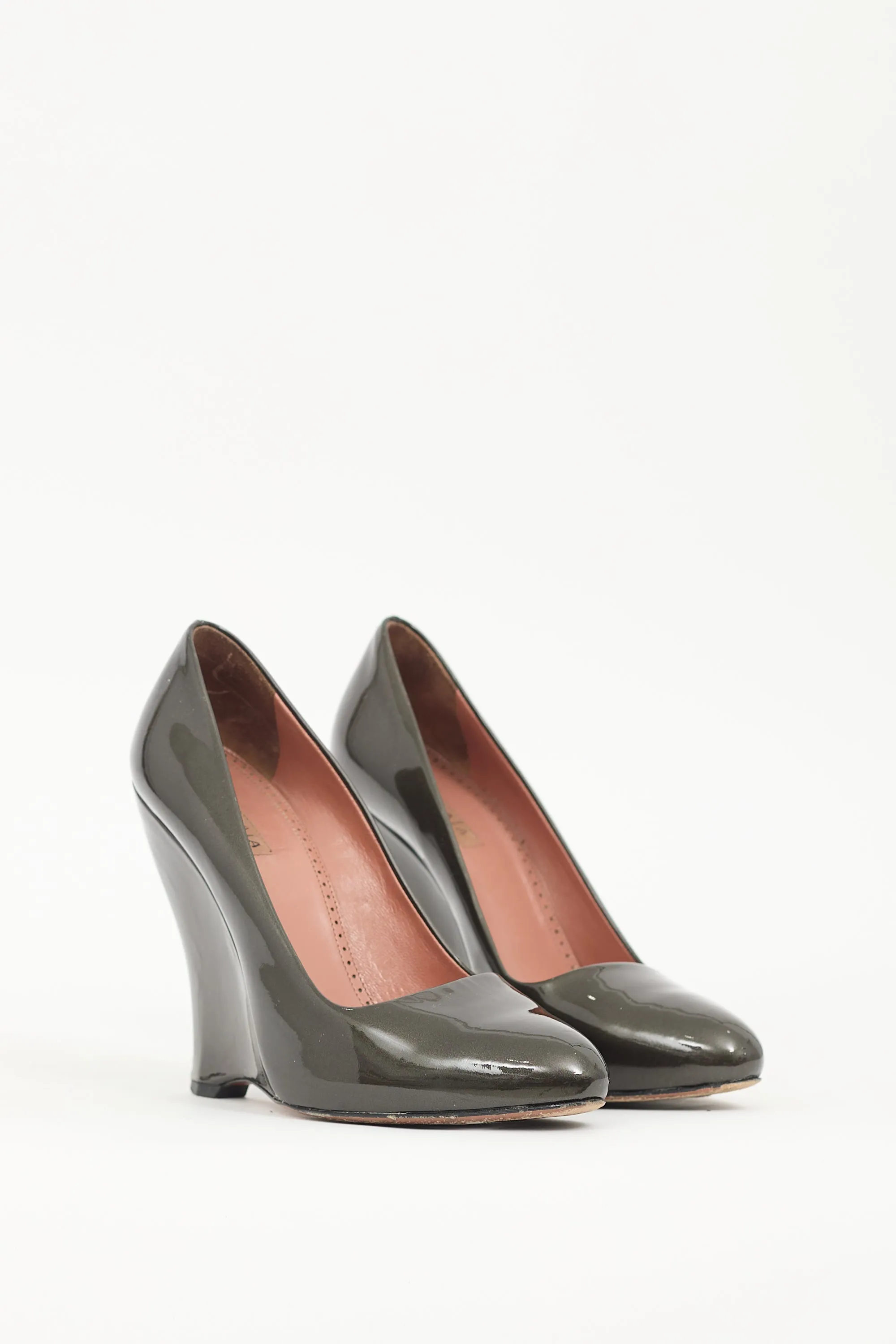 Green Patent Leather Wedge Pump