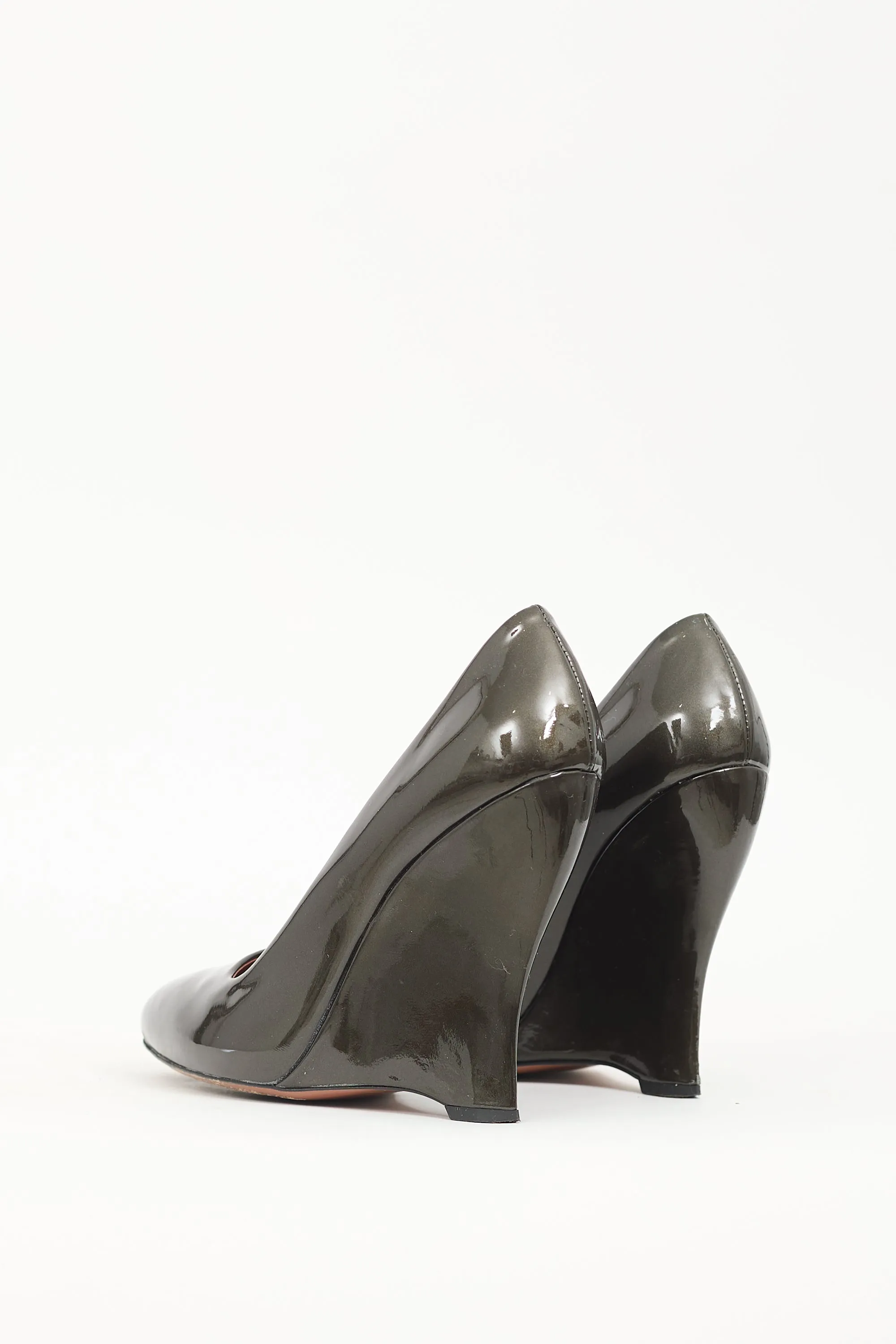 Green Patent Leather Wedge Pump