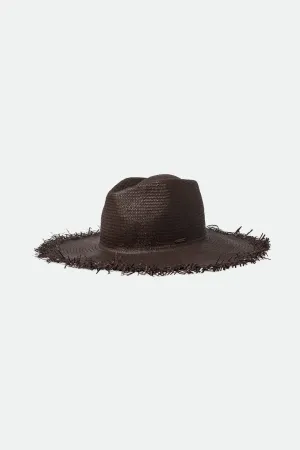 Jo Straw Frayed Fedora - Deep Brown
