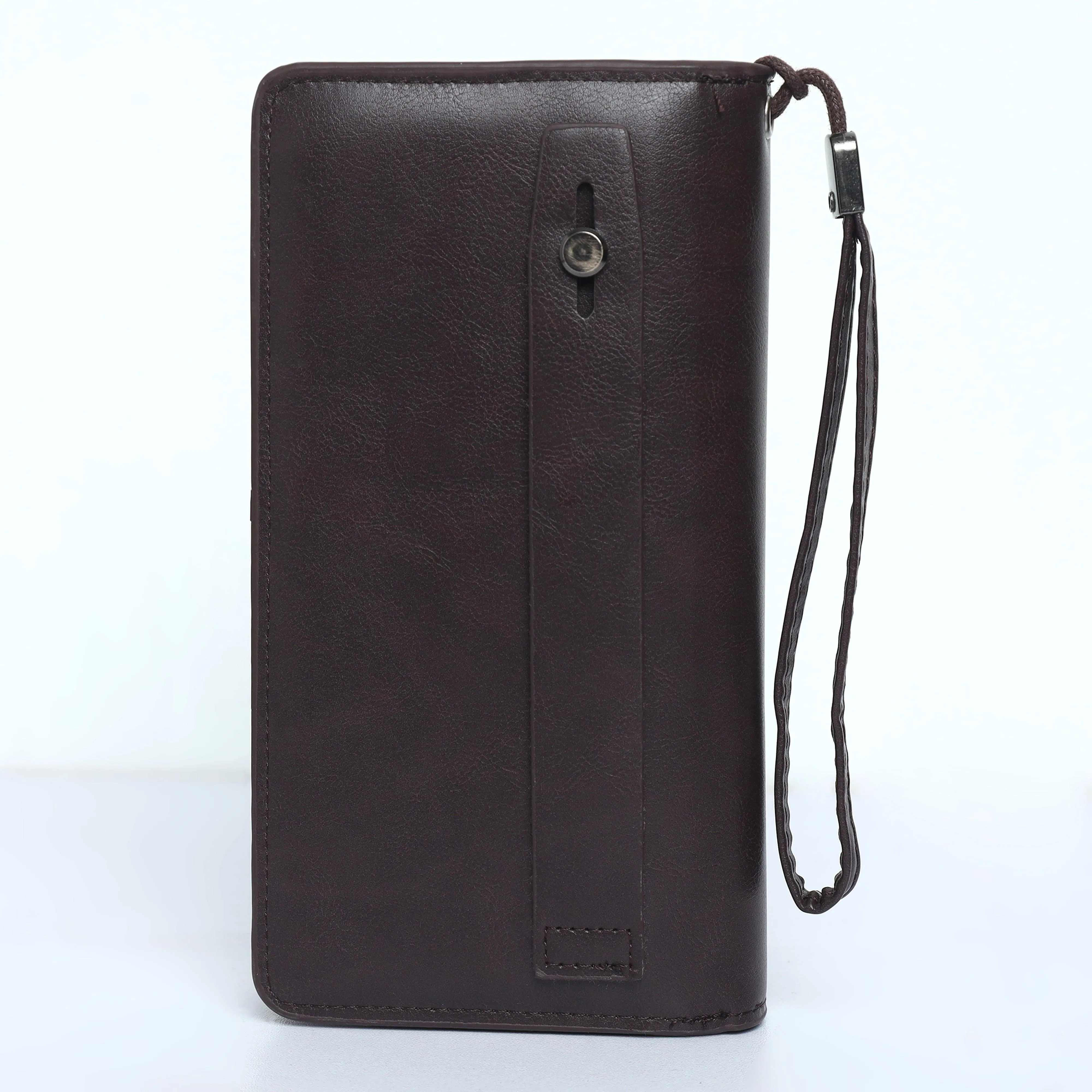 Leather Hand Wallet with Pull Out Card Compartment- Brown