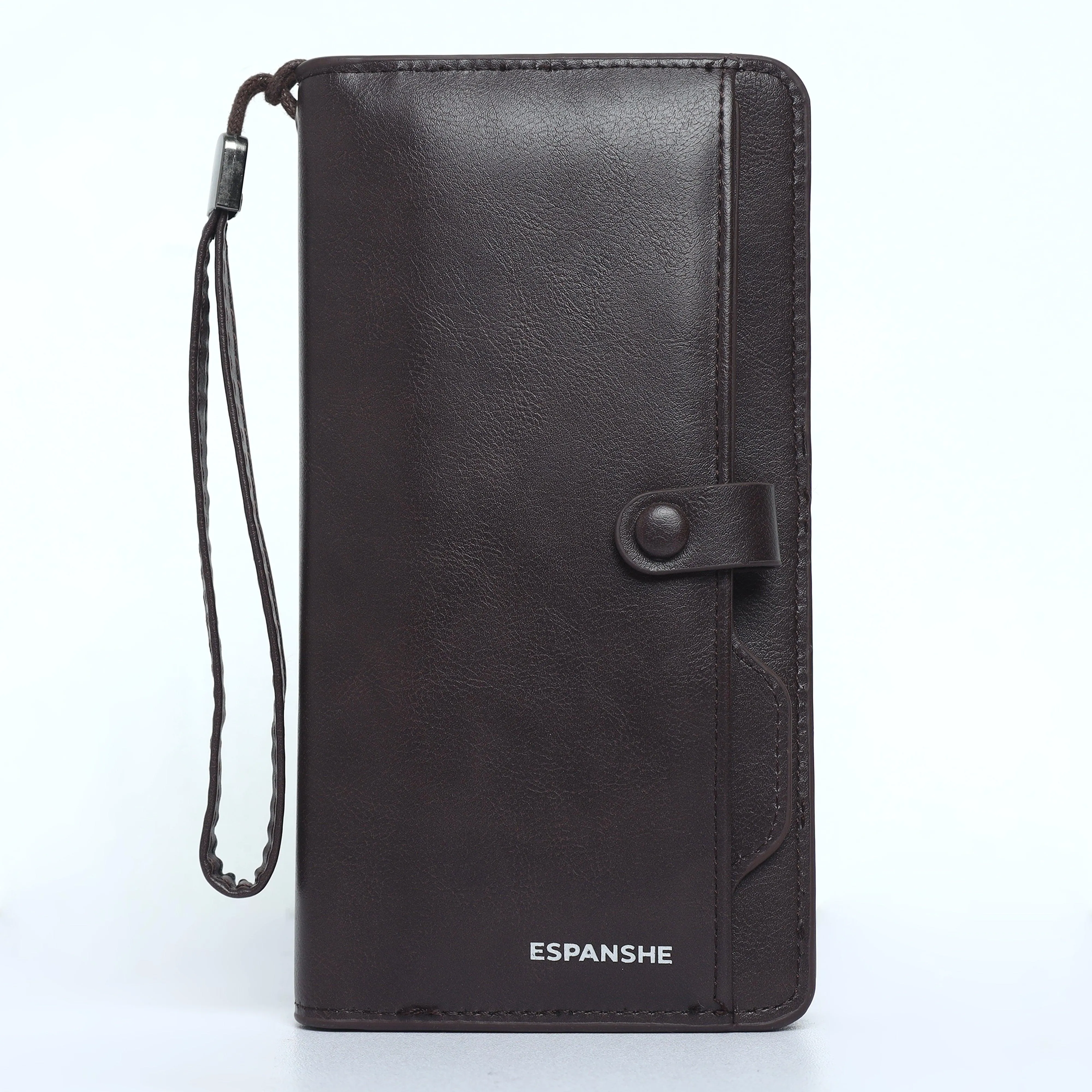 Leather Hand Wallet with Pull Out Card Compartment- Brown