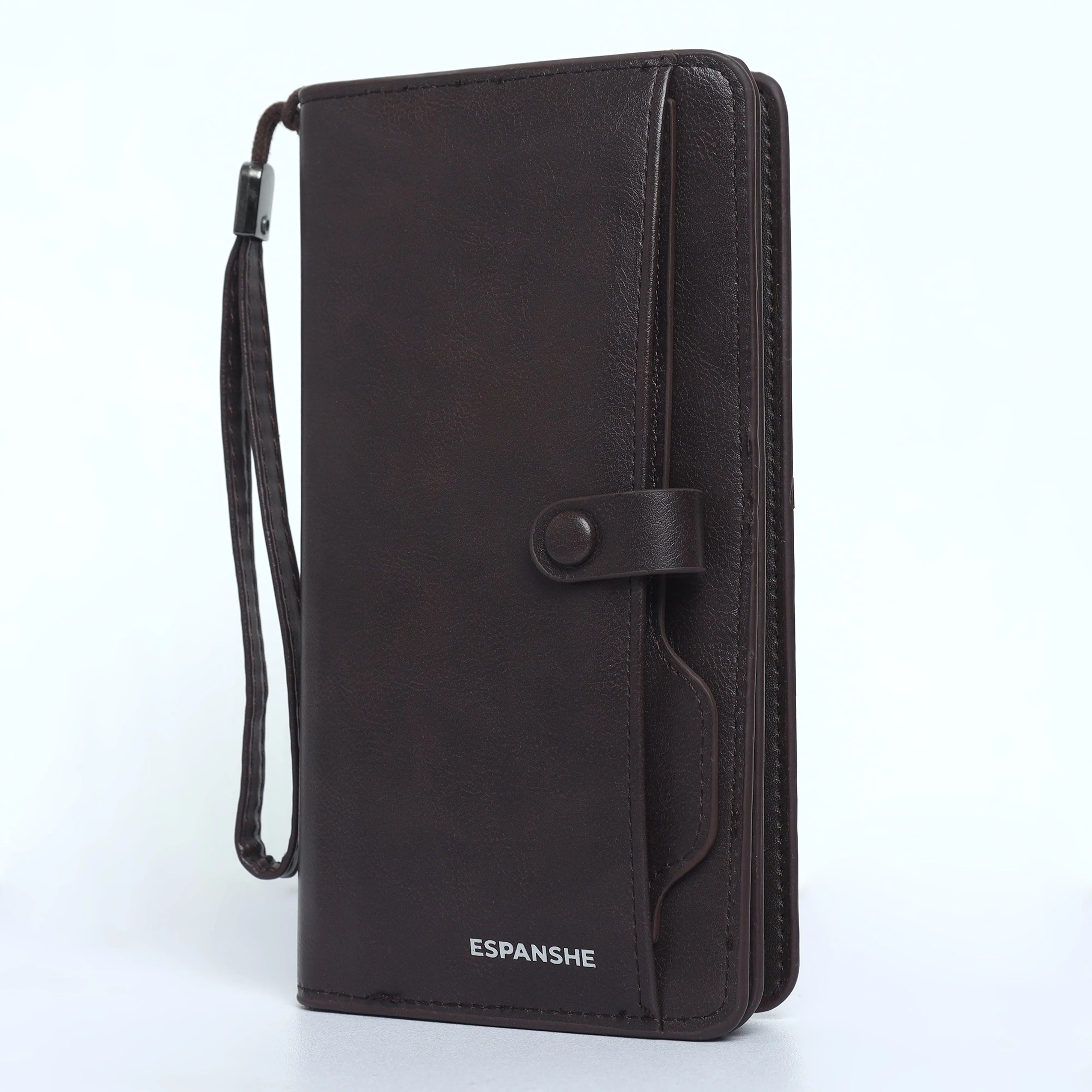Leather Hand Wallet with Pull Out Card Compartment- Brown