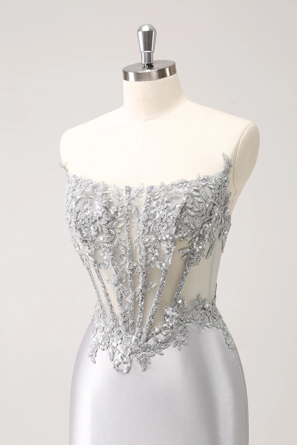 Luolandi Glitter Silver Corset Strapless Homecoming Dress Off Shoulder Short Party Dress