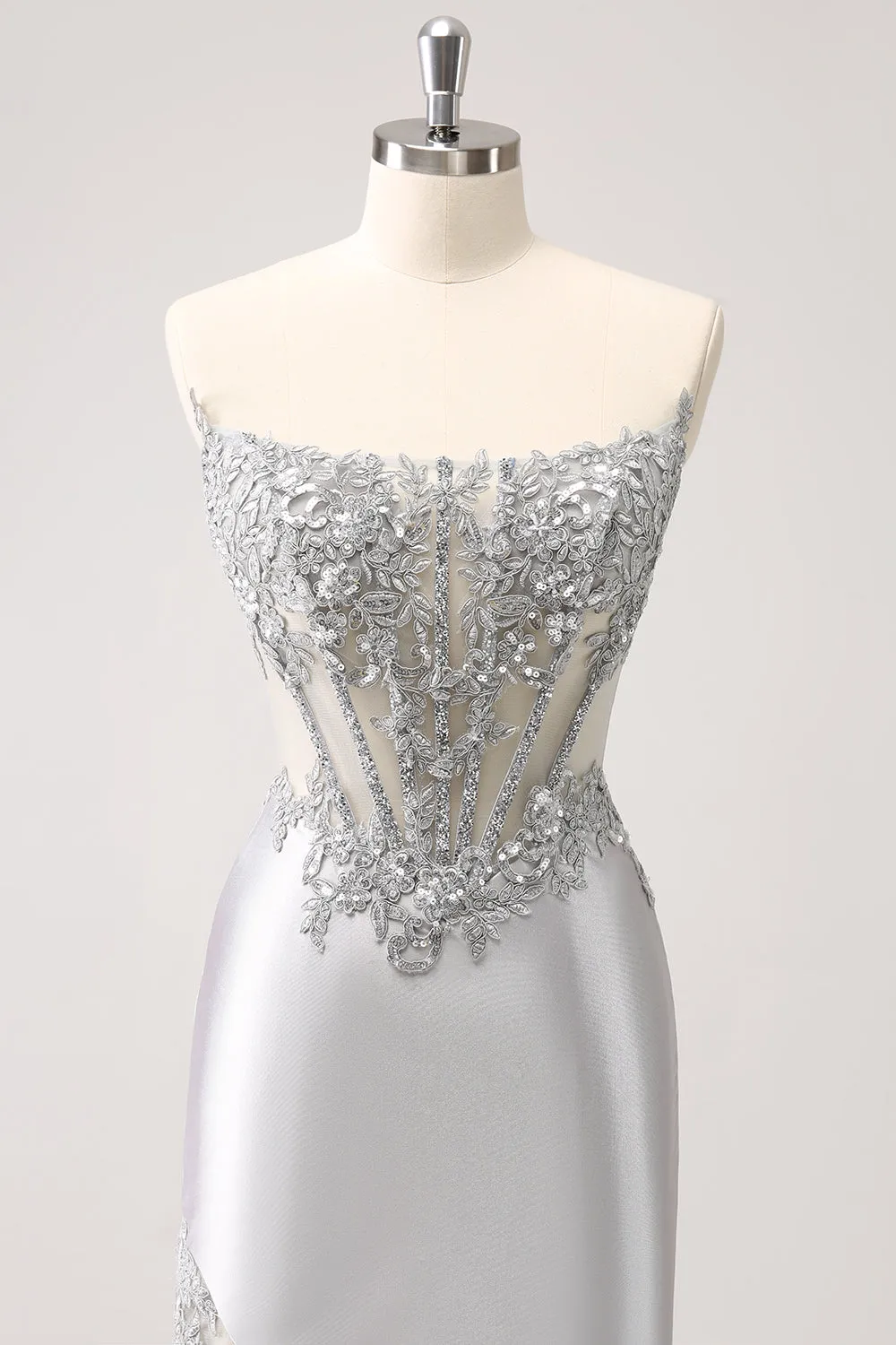 Luolandi Glitter Silver Corset Strapless Homecoming Dress Off Shoulder Short Party Dress