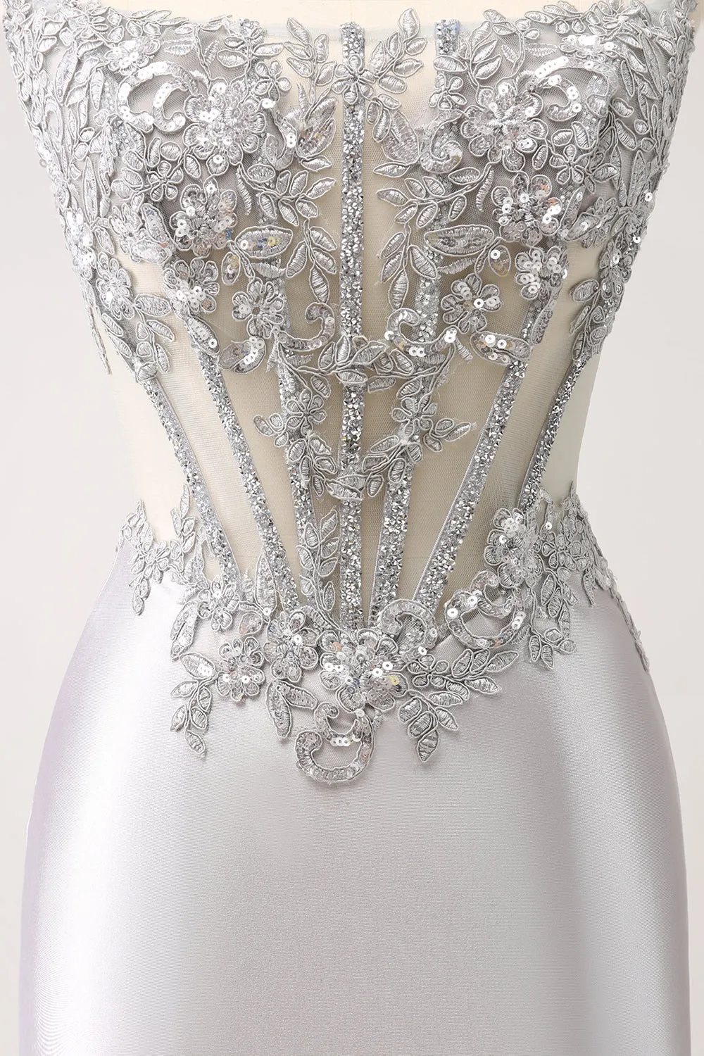 Luolandi Glitter Silver Corset Strapless Homecoming Dress Off Shoulder Short Party Dress