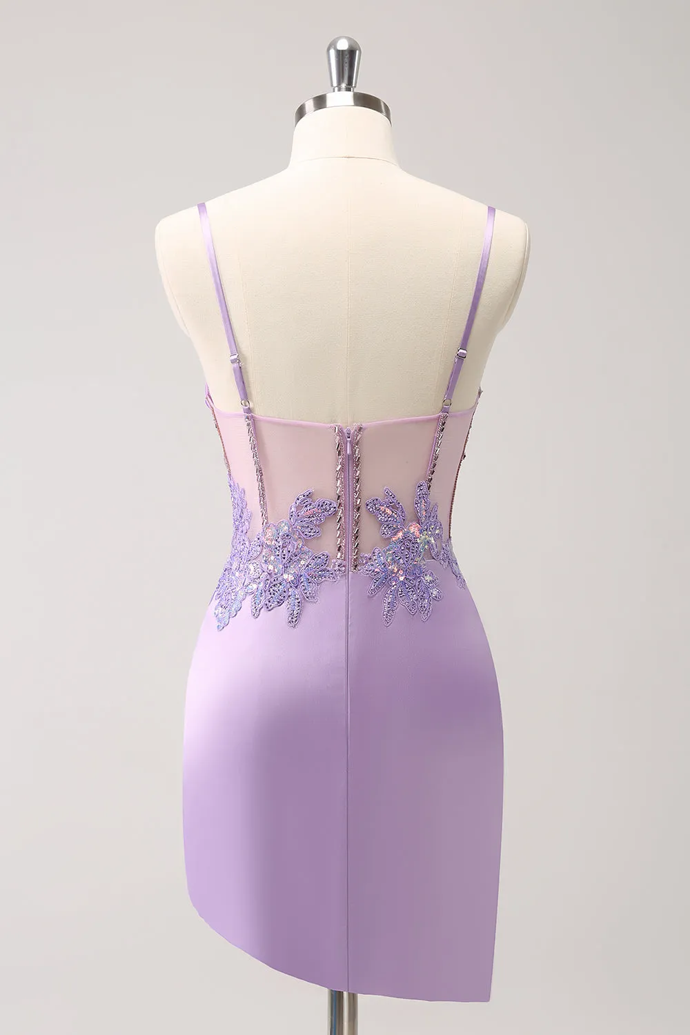 Luolandi Unique Glitter Purple Corset Pleated Tight Homecoming Dress with Sequins Sparkly Party Dress