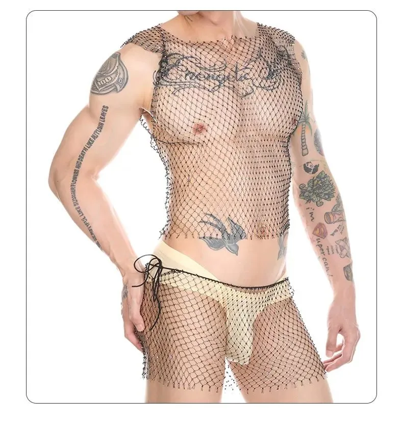 Metallic Glitter Fishnet Tank top