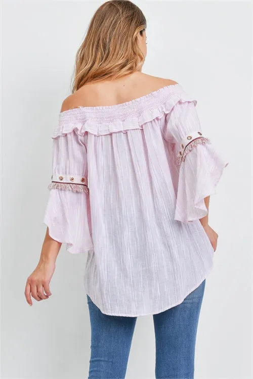 Pink Stripe Cold Shoulder Bohemian Top